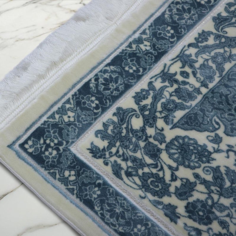 Melen Turkish Acrylic Prayer Mat – Tayba – Misty Blue – Cream - Image 2